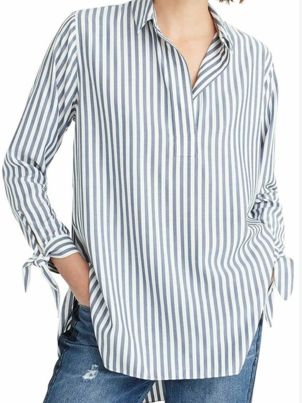 J. Crew Navy and White Vertical Stripe Tunic Shirt